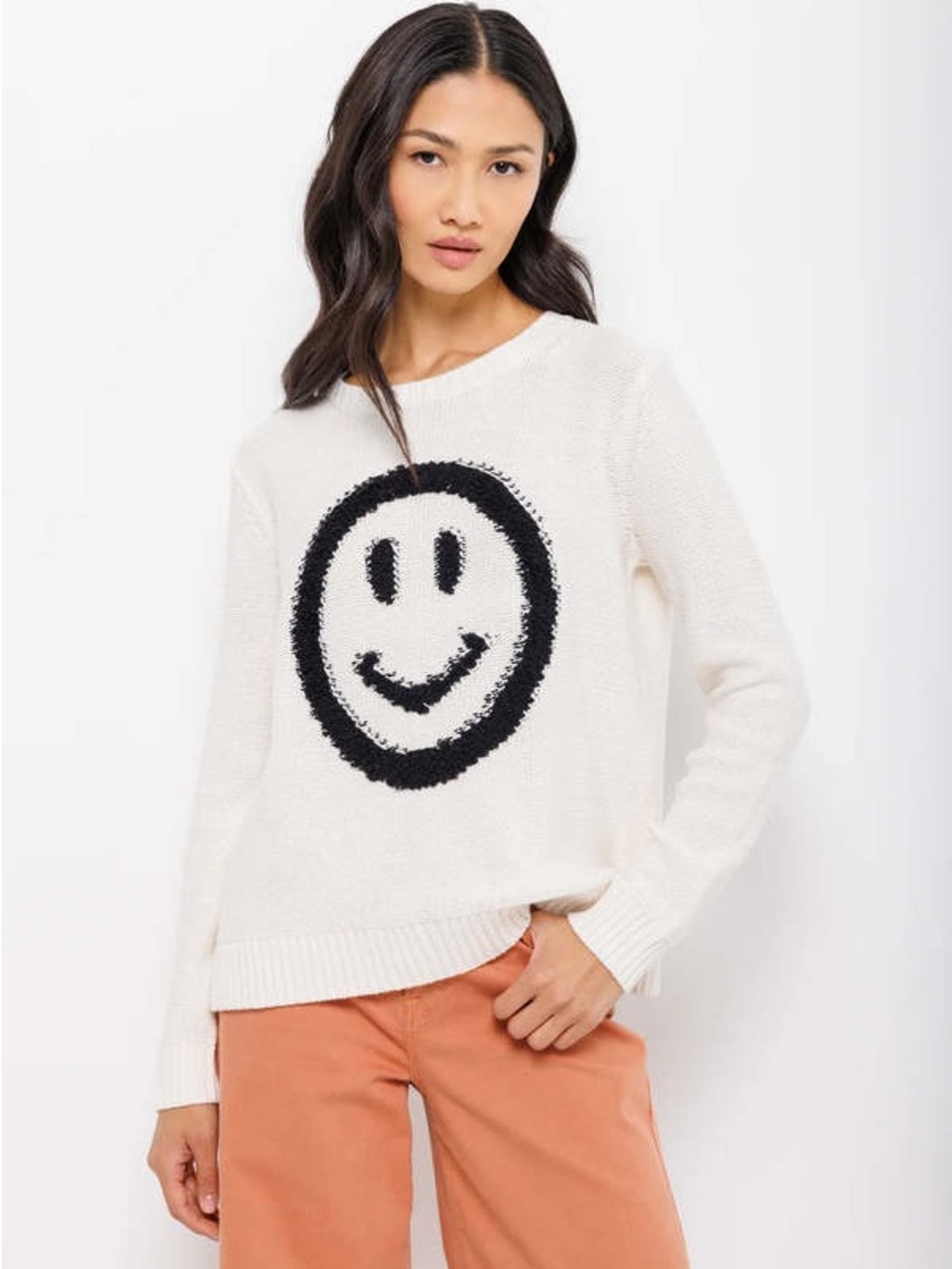 Lisa Todd NWT Ivory Happy Camper Sweater Smiley Face Size Small Cotton Blend